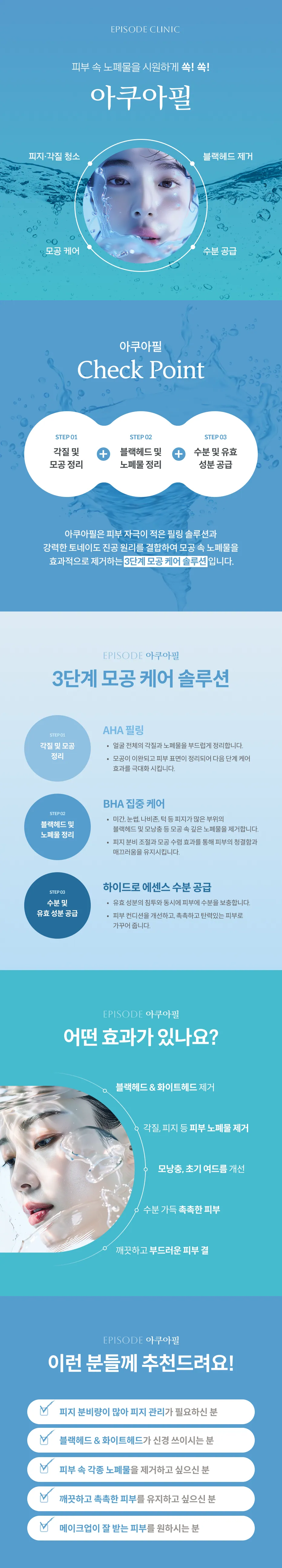 Aqua Peel Detailed Guide: Sebum and dead skin cell cleansing, blackhead removal, pore care, hydration, 3-step pore care solution (AHA peeling, BHA intensive care, hydro essence), effects, target audience information