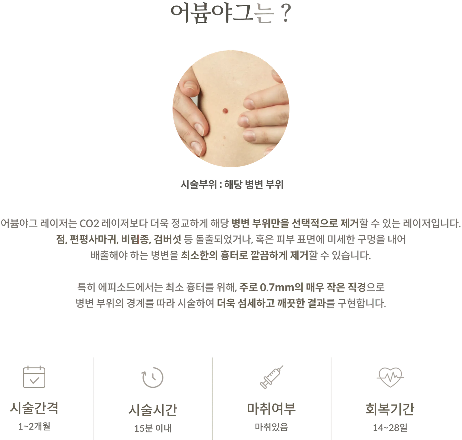 Erbium YAG treatment Information Panel: treatment site: Relevant lesion area, treatment interval: 1–2 months, treatment time: within 15 minutes, Anesthesia: Involved, Recovery period: 14–28 days